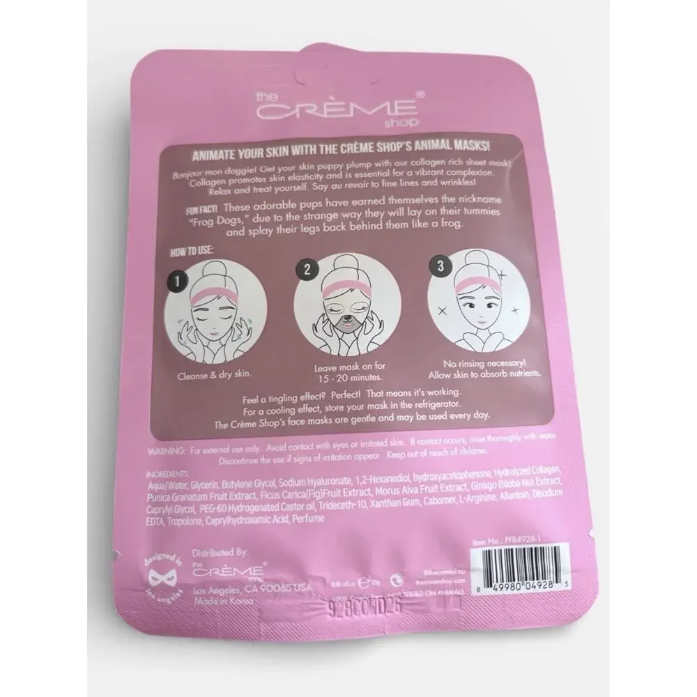 3x The Creme Shop Plump Up Skin French Bulldog Collagen Face Mask NEW